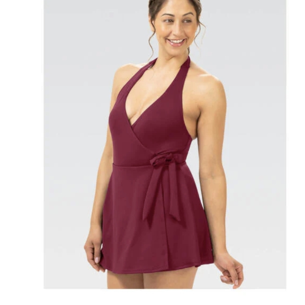 Dolfin Aquashape Burgundy Halter Swim Dress Sz.24 NWT